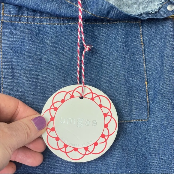 New UMGEE S Dark Cotton Blue Denim Short Overall Dress Front & Side Pockets - Picture 6 of 8